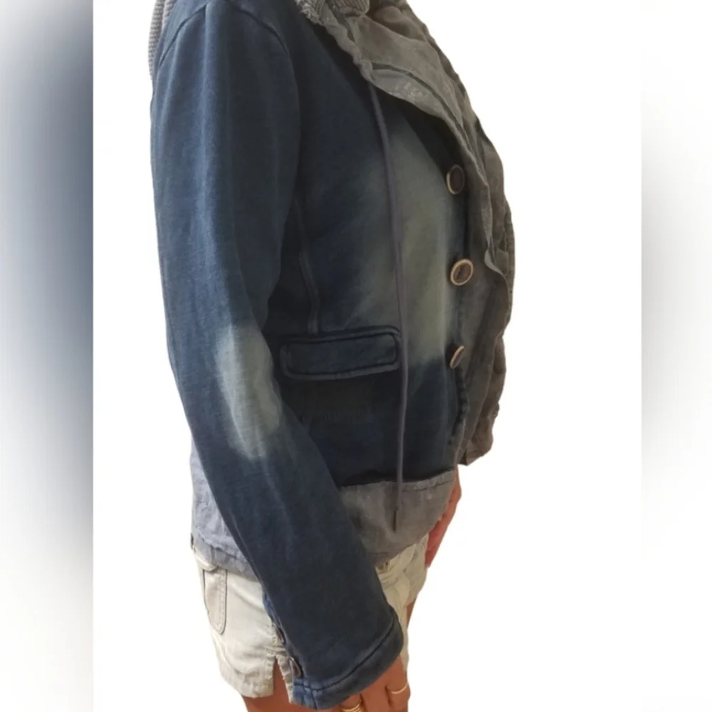 RARE! We the Free / Free People distressed soft jean denim cotton hooded blaze… - Picture 8 of 10
